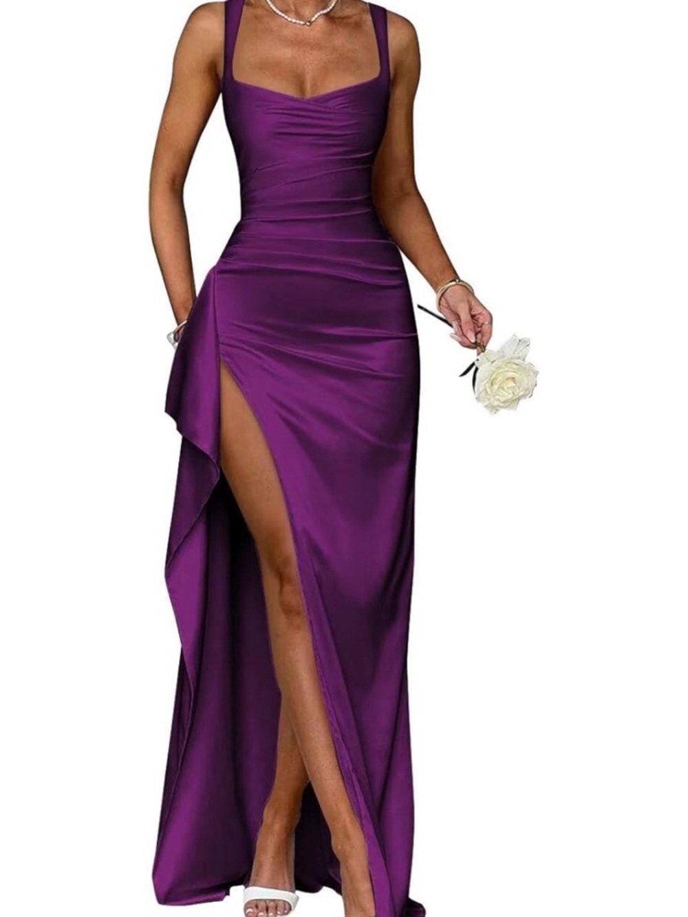 Elegant Purple Satin Evening Gown with Side Slit